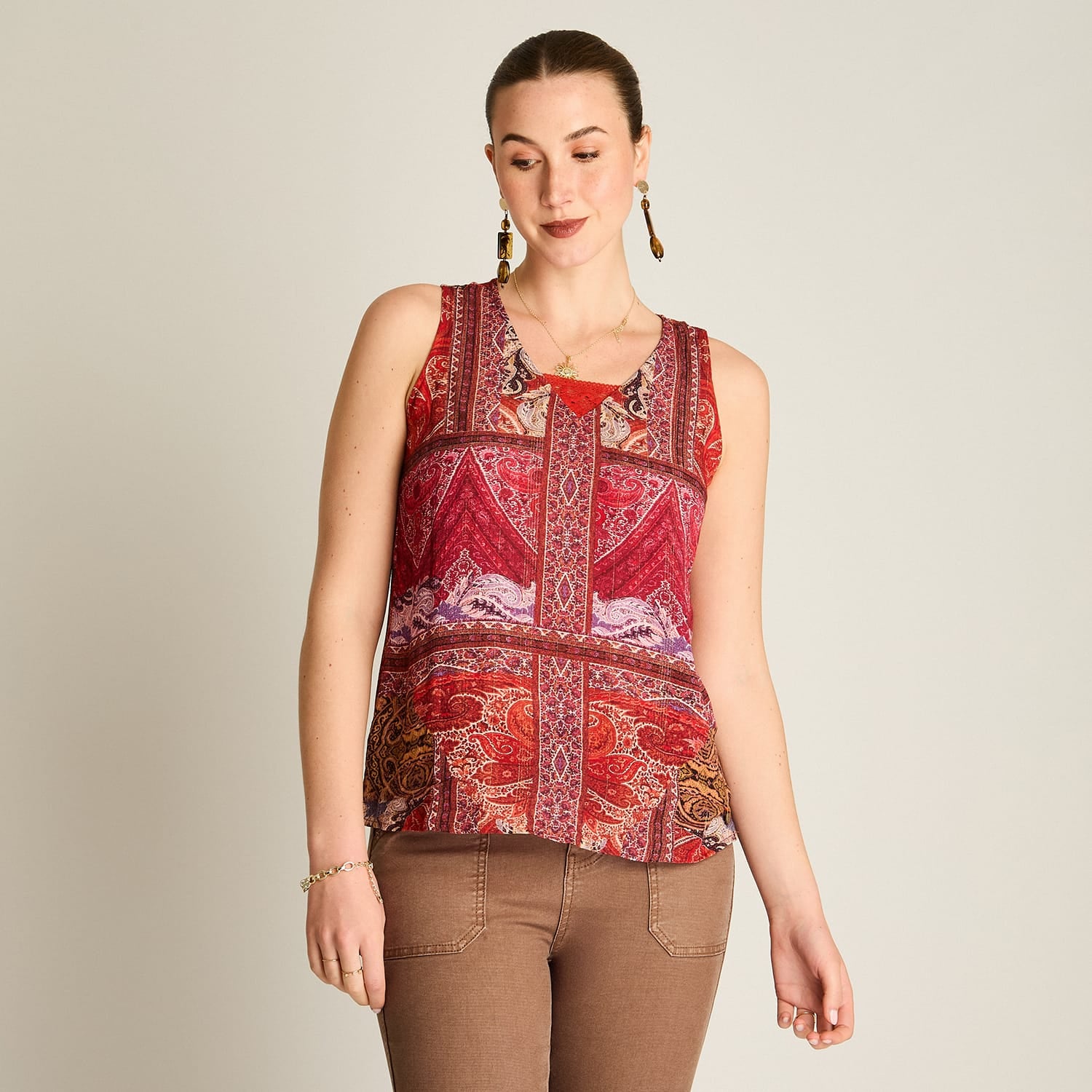 Blusa Terracota Sin Mangas Detalle - Lorenzo di Pontti